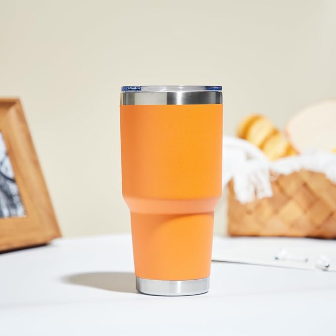 MEWAY 30oz Tumbler Double Wall Vacuum Insulated Travel Mug, Stainless Steel Tumbler with Lid, Durable Powder Coated Insulated Coffee Cup for Cold & Hot Drinks (Orange,1 PACK) - Image 6