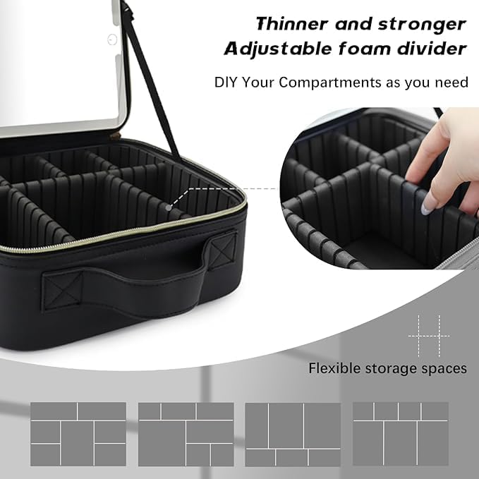 Makeup Bag with Led Mirror, Travel Makeup Organizer with 3 Color Setting & 10X - Image 5