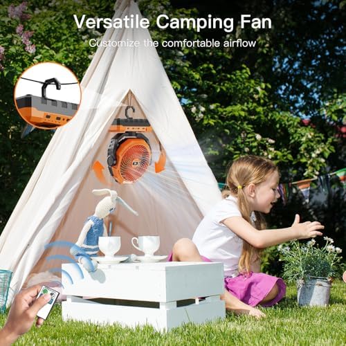 FRIZCOL 3-in-1 Camping Fan - Portable Fans Rechargeable - 24000mAh Detachable Battery Powered Fan with Light & Remote for Indoor Outdoor, Tent, Travel, Fishing, Jobsite, Gifts for Men Dad Him - Orange - Image 5
