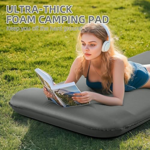 Wevelel Memory Sleeping Pad, 3.1" Ultra-Thick Foam Sleeping Mats for Camping, Easy Inflate&Deflate,9.5 R-Value Insulated Camping Mattress Pad with Pillow, for Car Travel Tent - Image 2