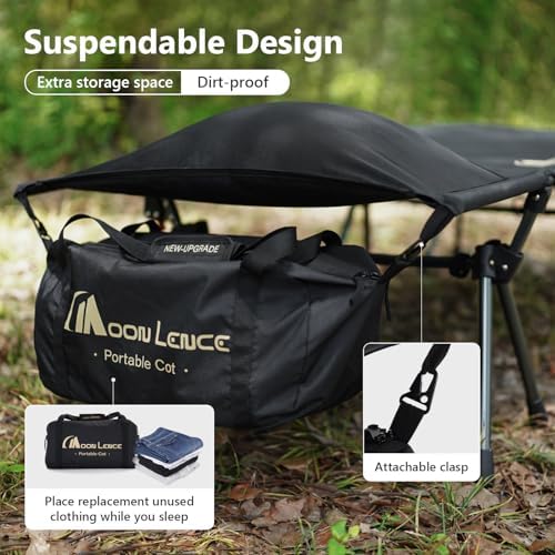 MOON LENCE Camping Cot, Height Adjustable with Cot Leg Extenders, Strong Support 330lbs, Lightweight Comfortable Folding Bed for Camping, Hiking, Travel, Truck, Beach, Office Nap,Backpacking - Image 2