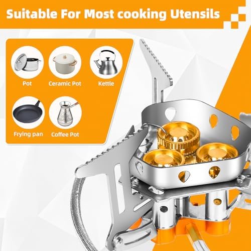 9900W Windproof Camping Gas Stove, Portable Camping Stove with Piezo Ignition, 1LB Propane Tank Adapter, Butane Adapter for Outdoor Cooking, Picnic, Camping and Hiking - Image 6