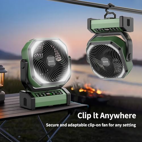 Socool Camping Fan with Light - 20000mAh Rechargeable Battery Fan, 112Hrs Max Run Time, 9 Speeds, Digital Display, Timer, Auto Oscillation, 270° Pivot & Hook for Camping, Power Outage, Hurricane - Image 4