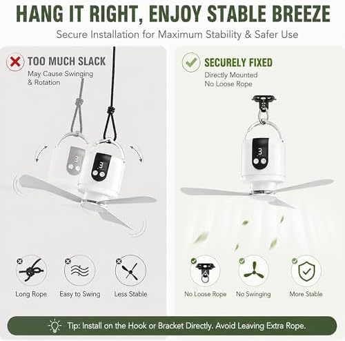 18“ Camping Ceiling Fan with Light & Remote, 15600mAh Battery Operated Tent Fan,Power Bank,Rechargeable Battery Powered Fan,Hangable Camping Fan,Camping Essential (Green) - Image 6