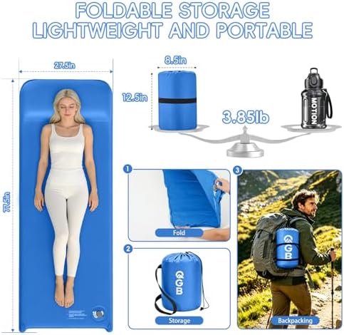 Memory Foam Camping Sleeping Pad, Foldable and Portable Self-Inflating Camping Mattress Pad, 9.5 R-Value Insulated & Quiet Sleeping Mat with Pillow, Compact for Backpacking Hiking Car Traveling Tent - Image 2