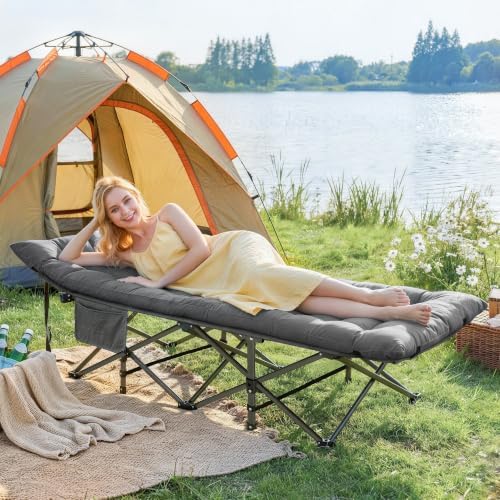 Camping Cot, Folding Camp Cot for Adults, Portable Outdoor Cot with Carry Bag & Mattress,Compact Bed for Travel,Guest,Home Office Nap - Image 4