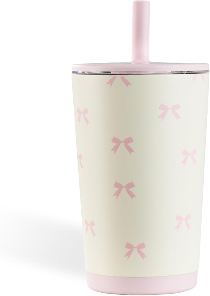 HydroJug Everyday Tumbler 14 oz – Ceramic-Lined Insulated Tumbler with Straw and Soft-Touch Lid, Cup Holder Friendly, Double-Wall Vacuum Insulation, Reusable Travel Cup – Bows - Image 4