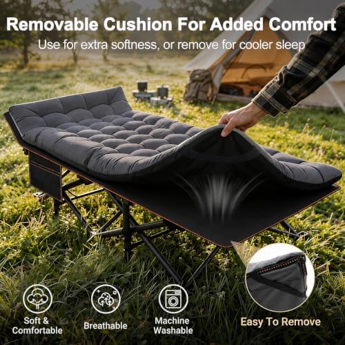 ABORON Oversized Camping Cot for Adults, 900 lbs Heavy Duty Folding Camping Bed with Mattress Pad, 78 x 32 in XXL Outdoor Cot, 1200D Oxford Portable Sleeping Cot with Carry Bag for Camping - Image 4