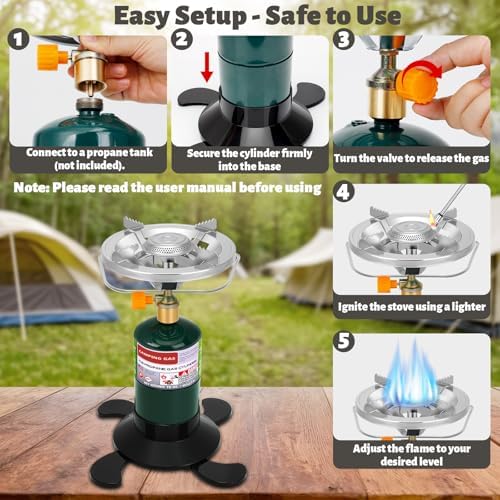 Propane Camping Stove, Portable Backpacking Stove with Adjustable Burner, Stable Camp Gas Stove for Outdoor Cooking, Single Burner Propane Stove for Hiking, Tailgating, Grilling (Fuel not Included) - Image 4