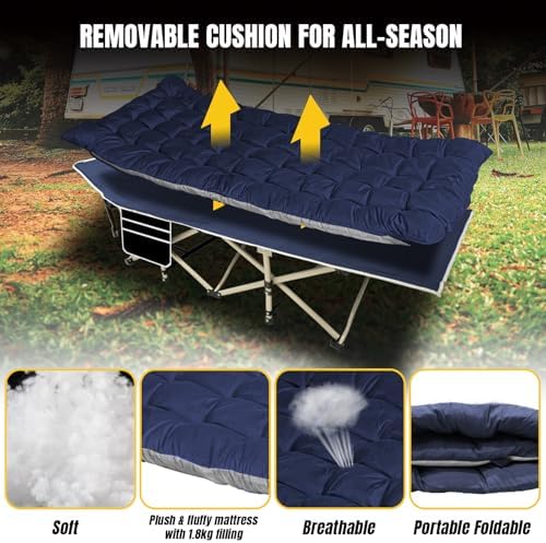 YELLOW JACKET Folding Camping Cot for Adults,600LBS Max Load,28" Wide Sleeping Cot with Removable Thick Mattress Portable Foldable Camping Bed with Carry Bag for Camp,Home,Office,Travel,Blue - Image 4