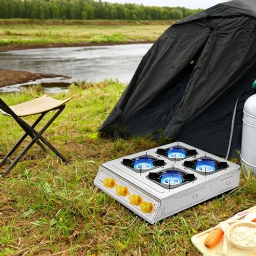 Vivicreate 4 Burner Propane Gas Stove 40000 BTU Stainless Steel Cooktop with Enamel Pan Support Electronic Ignition for Camping Outdoor Cooking BBQ Fogón de Estufa de Gas Portátil - Image 4