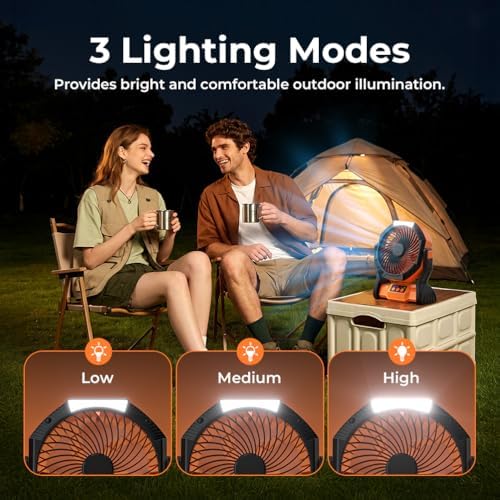 Portable Camping Fan with LED Light, 32Hrs Runtime, Hook & 270° Rotate - Image 3