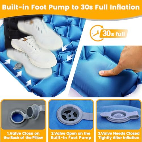 Inflatable Camping Mat, Ultra-Lightweight Sleeping Pad with Built-in Pillow & Foot Pump, Camp Pads for Backpackers, Hikers & Outdoor Enthusiasts, Easy to Carry, Gifts - Image 3