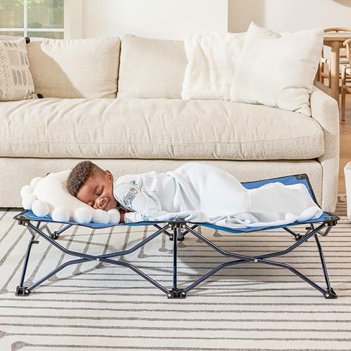 Regalo My Cot® Portable Toddler Bed, Foldable Kids Travel Bed & Camping Cot, Lightweight Sleeping Cot for Toddlers, Indoor/Outdoor, 46.5” x 24.5” x 9”, Royal Blue by Regalo