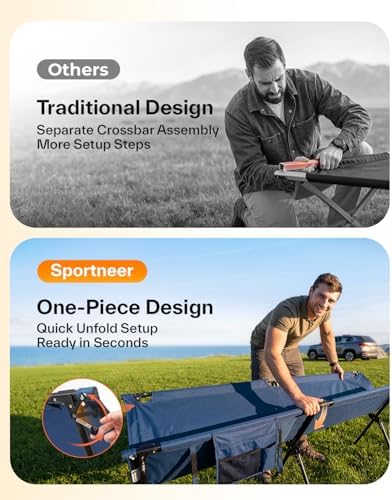Sportneer Camping Cot, Military Cot Portable Camping Cots for Sleeping 78.3"x28.7"x14.6" Heavy Duty Folding Bed for Adults Teen Outdoor Travel Camping Tent Lounge Office Support 330 Lbs - Image 2