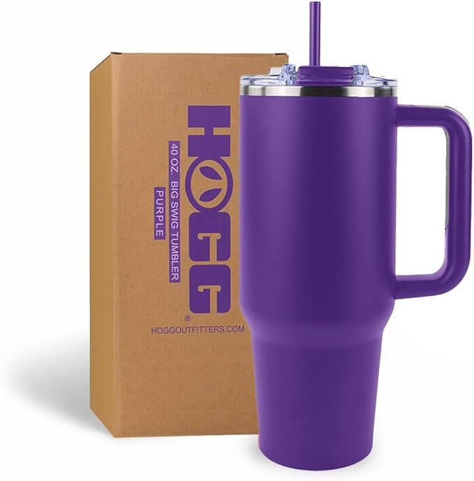 Hogg Big Swig 40 oz Tumbler with Handle and Straw - Purple, 40oz Insulated Stainless Steel, Water Tumbler with Straw, Water Cup with Handle, Versatile Leak Proof Lid by HoggOutfitters