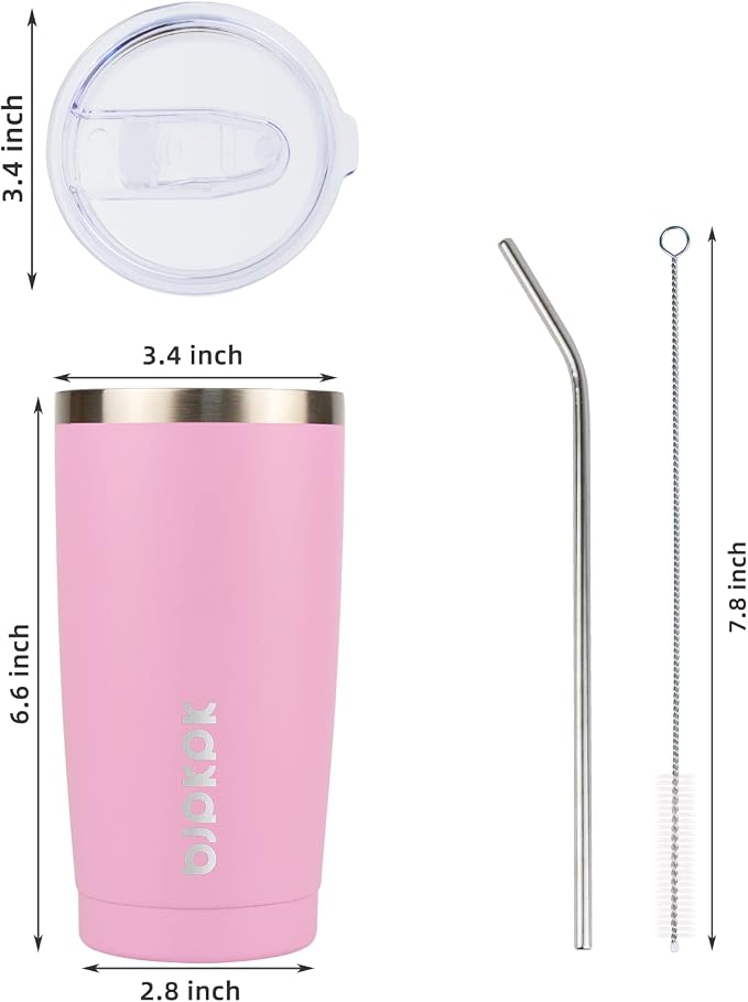 BJPKPK Insulated Tumbler 20 oz Stainless Steel Coffee Travel Thermal Cup With lids And Straws,Light Pink - Image 3