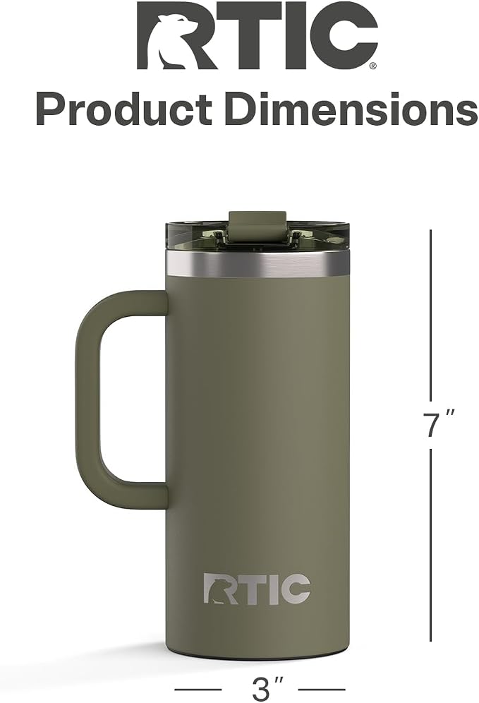 RTIC 16oz Road Trip Travel Mug with Lid and Handle, Ceramic Lined, Insulated, Stainless Steel, Metal, Double Wall Vacuum-Insulation, Portable Coffee, Tea Cup for Hot and Cold Drink, Olive - Image 4