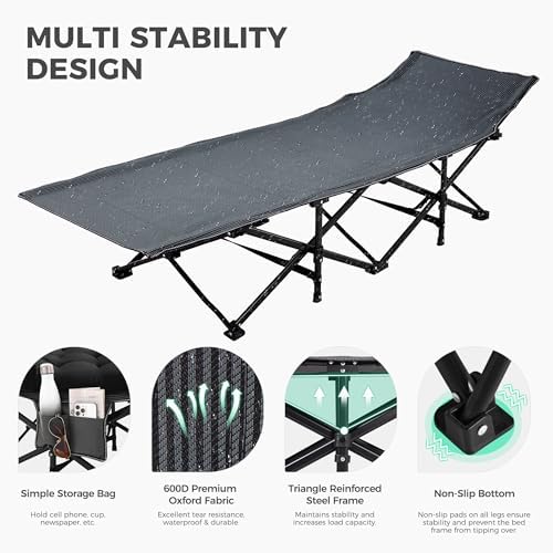 JEAREY Folding Camping Cot for Adults, 28in Wide with Mattress, Black - Image 5