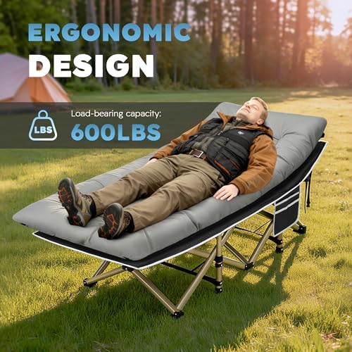 HABUTWAY Camping Cots for Adults, 600lbs Capacity, Folding Camping Cot with Mattress, Sleeping Cots for Adults with Carry Bags for Travel,Beach,Patio,Home Office,Nap Time - Image 3