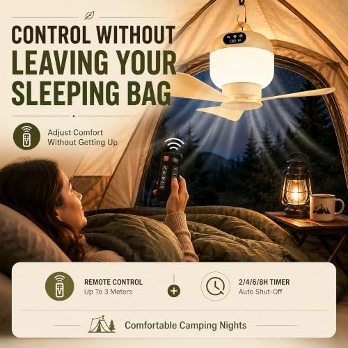 Portable Hanging Tent Fan with Light & Remote, Rechargeable Camping Fan - Image 3