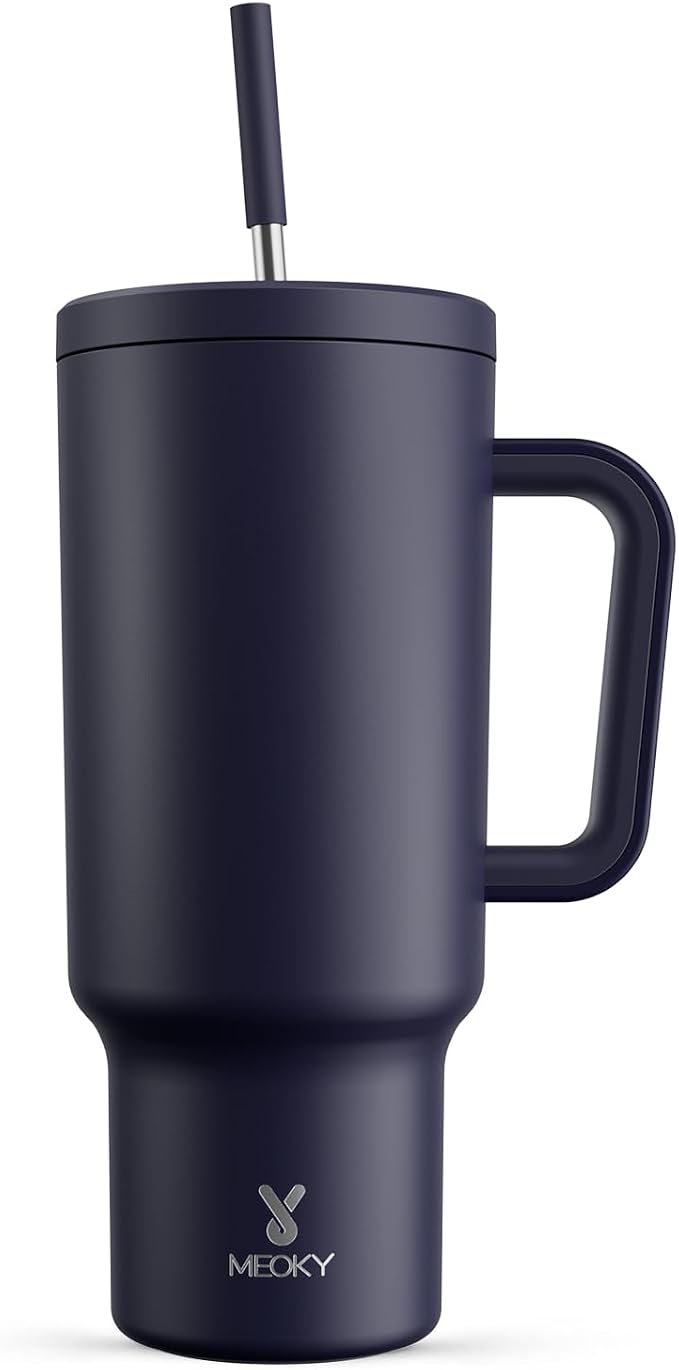 Meoky 40 oz Tumbler with Handle and Straw: Stainless Steel Insulated Tumbler with Lid and Straw - 100% Leak Proof Tumbler for Car Cup Holders - Travelers Commuters Workers, Blueberry by MEOKY