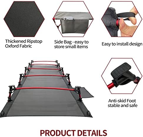 Sutekus Portable Camping Cot Sleeping Cot Ultralight Backpacking Cot Bed for Outdoor Hiking Travel Beach Mountaineering (Black) - Image 2