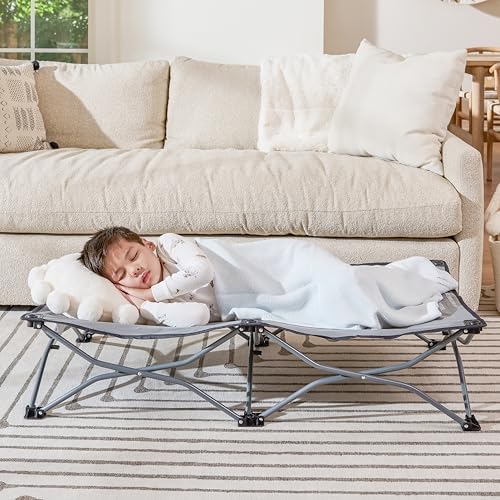 Regalo My Cot® Portable Toddler Bed, Foldable Kids Travel Bed & Camping Cot, Lightweight Sleeping Cot for Toddlers, Indoor/Outdoor, 46.5” x 24” x 9.5”, Gray by Regalo