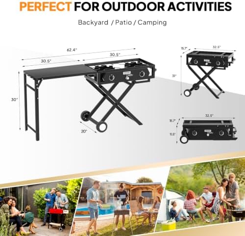 ROVSUN 2 Burner Foldable Gas Stove with Side Table, 150,000 BTU Portable Propane Stove with Ignition & Regulator for Camping Home Backyard Cooking Brewing Canning Turkey Frying - Image 6