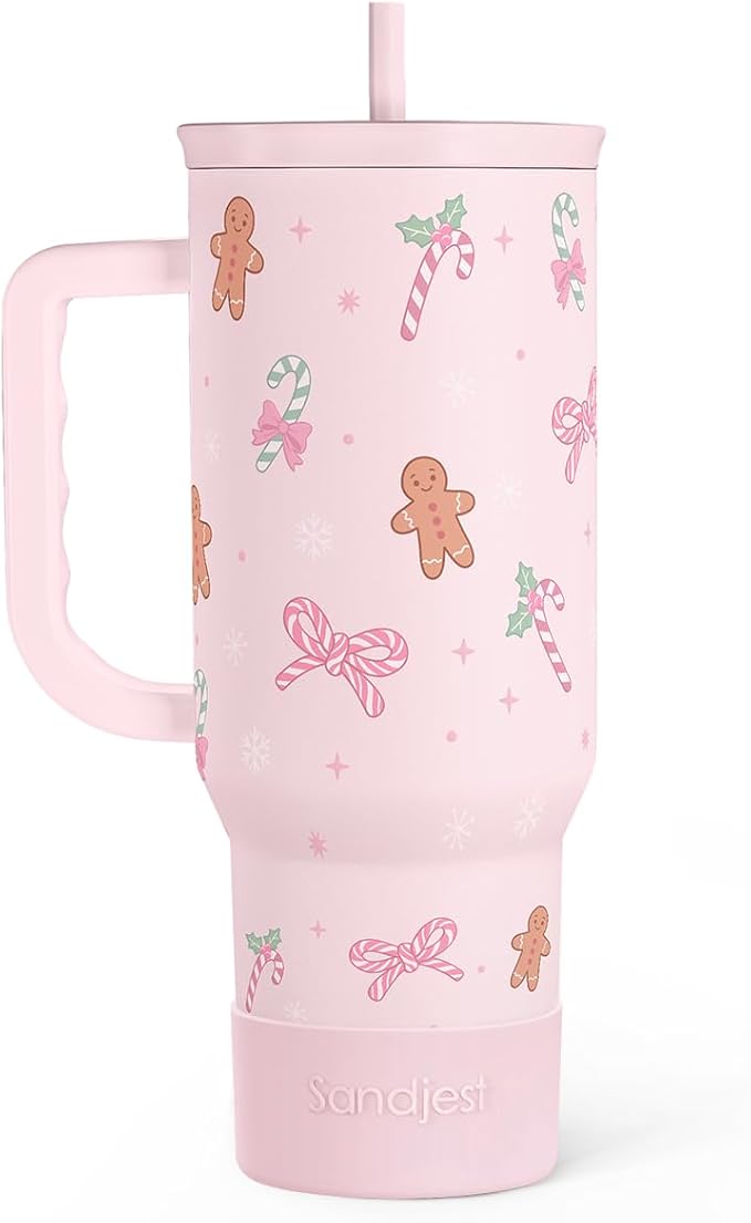 SANDJEST Christmas Theme 40oz Slider Tumbler with Handle and Straw - Insulated Stainless Steel Travel Coffee Mug for Women Girls, Gift for Birthday Xmas by SANDJEST