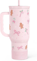 SANDJEST Christmas Theme 40oz Slider Tumbler with Handle and Straw - Insulated Stainless Steel Travel Coffee Mug for Women Girls, Gift for Birthday Xmas by SANDJEST