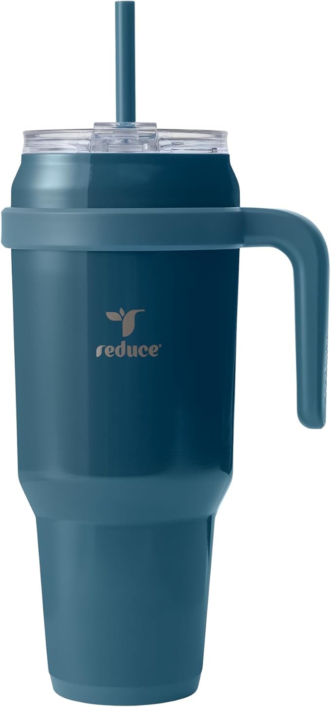 REDUCE 50 oz Stainless Steel Tumbler with Handle - Dual-Wall Vacuum Insulated Travel Mug, Sweat-Proof Lid & Reusable Straw - Keeps Drinks Cold for 24 Hrs, Fits Cupholders, Dishwasher Safe - Dark Web by Reduce