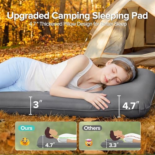 Memory Sleeping Pad, 3" Ultra-Thick Outdoor Foam Camping Sleeping Mat with Pillow, Easy Inflate & Deflate, 9.5 R-Value, Waterproof 4-Season Camping Mat for Tent Car, Dark Gray - Image 2