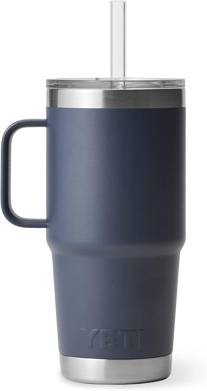 YETI Rambler 25 oz Tumbler with Handle and Straw Lid, Travel Mug Water Tumbler, Vacuum Insulated Cup with Handle, Stainless Steel, Navy - Image 7