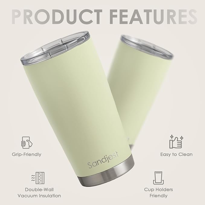 SANDJEST Green Tumbler 20oz Stainless Steel Double Wall Vacuum Insulated, Travel Coffee Cup, Gifts for Men Women Birthday Christmas - Image 2