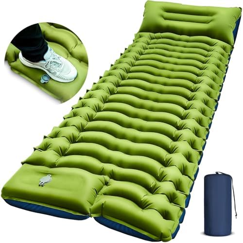 FUN PAC Camping Sleeping Pad, Ultralight Camping Mat with Pillow, Built-in Foot Pump Inflatable Sleeping Pads Compact for Camping Backpacking Hiking Traveling Tent,Single,Green by FUNPAC