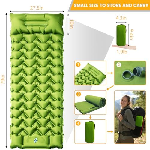 Camping Sleeping Pad, Ultralight Camping Mat with Pillow Built-in Foot Pump, Inflatable Sleeping Pads Compact for Travel, Camping Backpacking Hiking Tent Car Camp Gear - Image 5