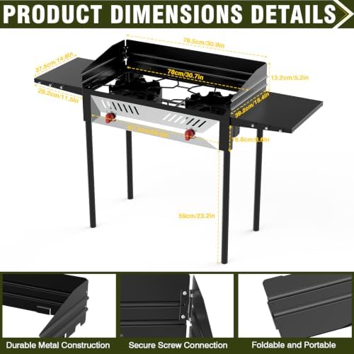 BESTFIRE 2 Burner Propane Gas Stove 150k BTU High Pressure Outdoor Cooker - Image 5