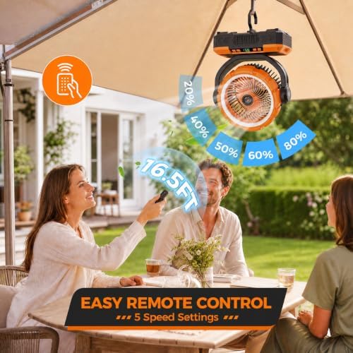 11-Inch Rechargeable Camping Fan【Auto-Oscillating & Remote】40000mAh Portable Battery Powered Operated Fan,Light,Timer,Hook,Outdoor Tent Fans for Patios,Beach,Fishing,Emergency,Camping Gear Essentials - Image 4
