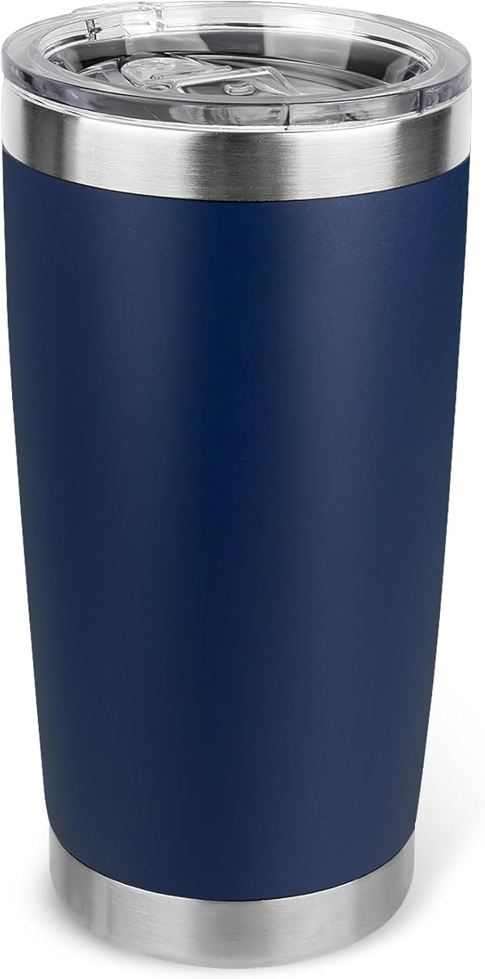 20oz Stainless Steel Tumbler with Lid, Travel Mug - Double Wall Vacuum Powder Coated Cup - Navy Blue, 1 Pack by Unknown