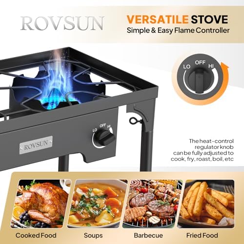ROVSUN 2 Burner Outdoor Camping Stove with Wind Panel, 150,000 BTU Propane Burner, Gas Cooker with Detachable Legs & CSA Regulator for Home Camp Paito Cooking Frying Canning - Image 5