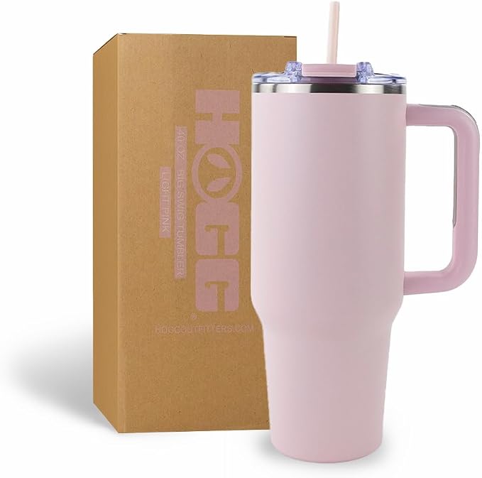 Hogg Big Swig 40 oz Tumbler with Handle and Straw - Light Pink, 40oz Insulated Stainless Steel, Water Tumbler with Straw, Water Cup with Handle, Versatile Leak Proof Lid by HoggOutfitters