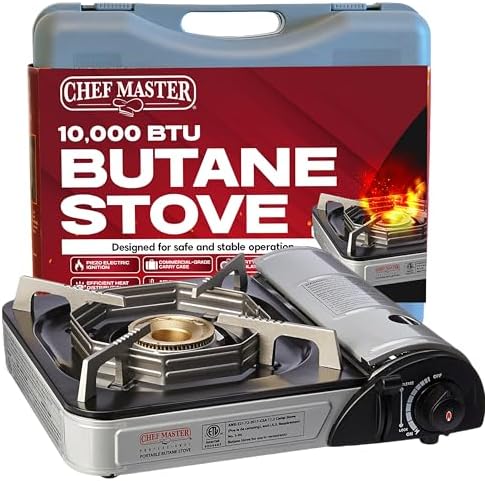 Chef Master Portable Butane Camping Stove, Countertop Burner, 10,000 BTU by ChefMasterProfessional