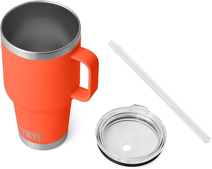 YETI Rambler 35 oz Tumbler with Handle and Straw Lid, Travel Mug Water Tumbler, Vacuum Insulated Cup with Handle, Stainless Steel, Papaya - Image 4