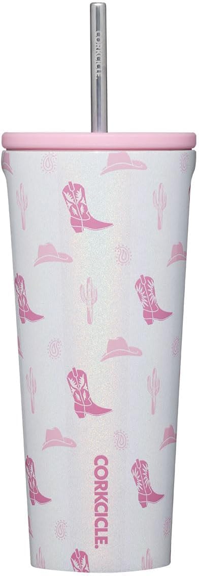 Corkcicle Cold Cup Insulated Tumbler with Straw - Keeps Drinks Cold for 12 Hours - Triple-Insulated Stainless Steel - Leak-Resistant Lid - Summer Drinkware Gift - 24 oz - Cowgirl by Corkcicle