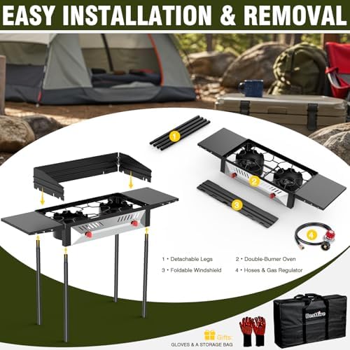 BESTFIRE High Pressure 150k BTU 2 Burner Outdoor Propane Gas Stove - Image 2