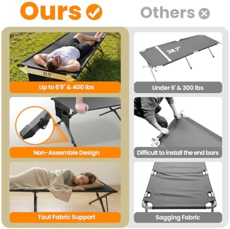 Heavy Duty Camping Cot for Adults, 31.5'' Wide Folding Cot, Support 400LBS - Image 6