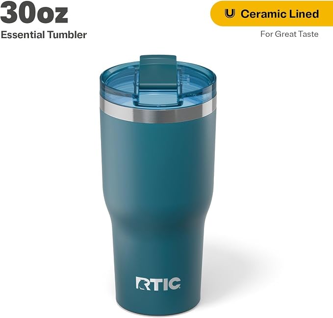 RTIC 30oz Essential Tumbler with Lid, Ceramic Lined, Insulated, Stainless Steel, Metal, Double Wall Vacuum-Insulation, Travel Cup for Iced Coffee, Tea, Hot and Cold Drink, Marine - Image 2