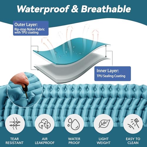 Double Camping Sleeping pad with Pillow & Built-in Foot Pump - Image 4