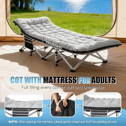 HABUTWAY Camping Cots for Adults, 600lbs Capacity, Folding Camping Cot with Mattress, Sleeping Cots for Adults with Carry Bags for Travel,Beach,Patio,Home Office,Nap Time - Image 5